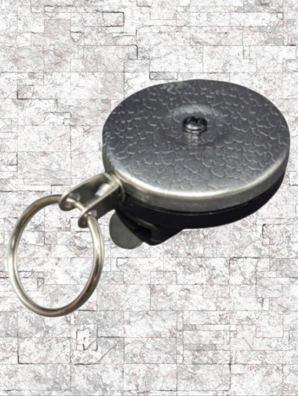 NEW- KEY-BAK ORIGINAL CHROME AND BLACK RETRACTABLE KEY HOLDER - U.S.A.